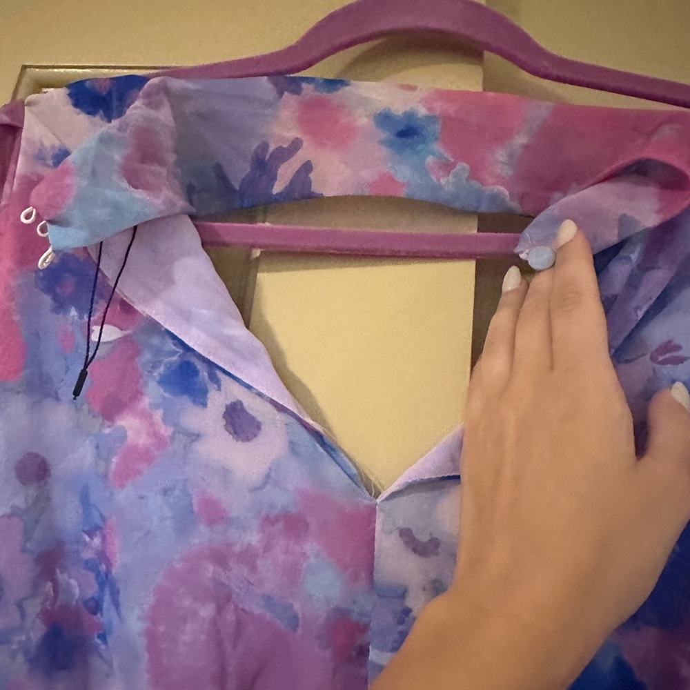 Zara Pink and Blue Long Sleeve Wrap Blouse - Picture 3 of 5